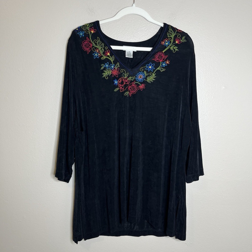 Women Tunic top 2x Relax Fit Whimsigoth Embroidered Dark Floral Witchy Romantic